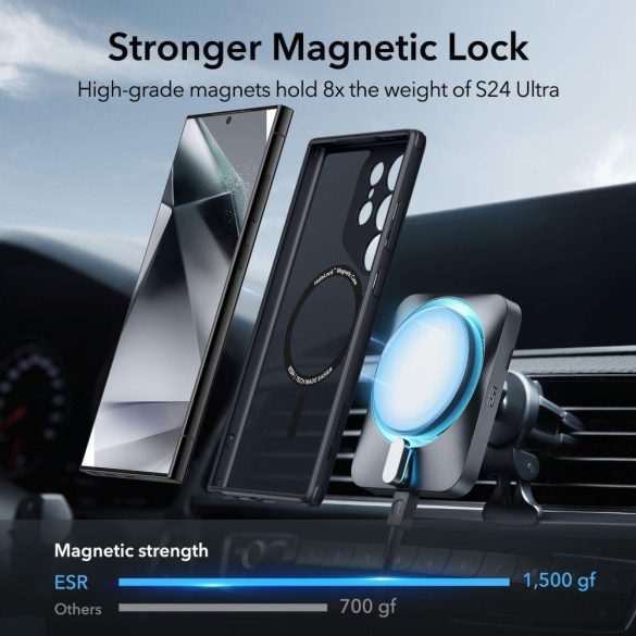 ESR Classic Hybrid Halolock Samsung Galaxy S24 Ultra magsafe kompatibilis ütésálló hátlap, tok, átlátszó-fekete