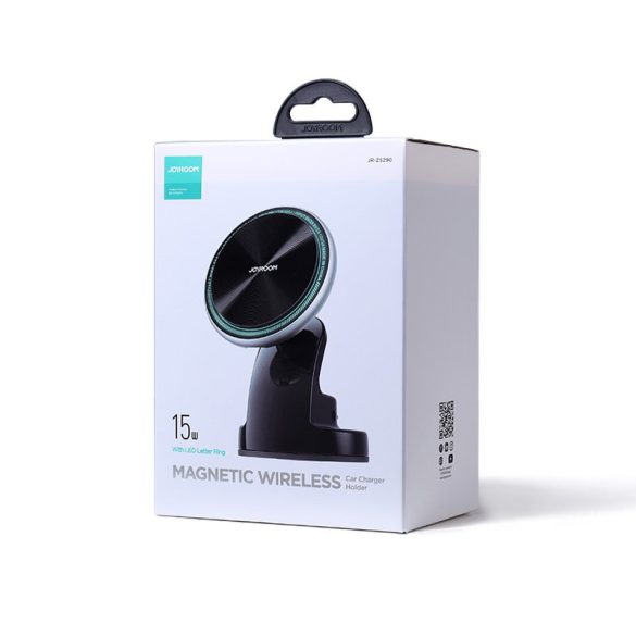 Joyroom JR-ZS290 Car Magnetic Holder Qi Wireless Induction Charger Magsafe kompatibilis vezeték nélküli töltő és tartó, műszerfalra, mágneses, 15W, ezüst