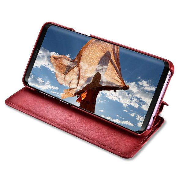 iCarer 2in1 Leather Folio Samsung Galaxy S9 Plus eredeti bőr, oldalra nyíló tok, piros