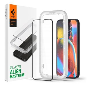 Spigen Tempered Glass iPhone 13 Pro Max 2.5.D nem teljes kijelzős üvegfólia felrakókerettel, 9H keménységű, fekete