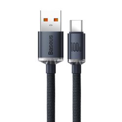   Baseus Crystal Shine CAJY000401 USB/USB-C adat és töltőkábel kijelzővel, gyorstöltő, 100W, 1.2m, fekete