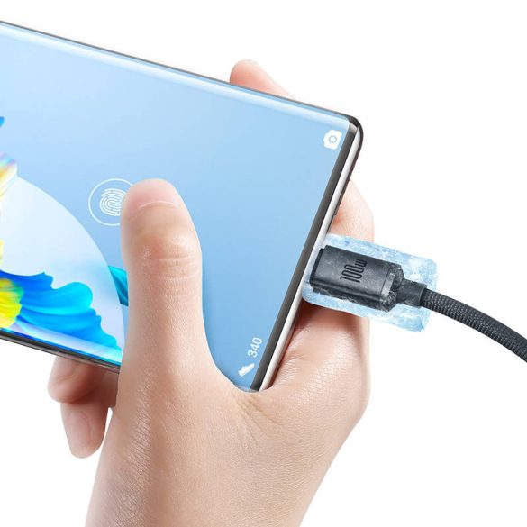 Baseus Crystal Shine CAJY000401 USB/USB-C adat és töltőkábel kijelzővel, gyorstöltő, 100W, 1.2m, fekete