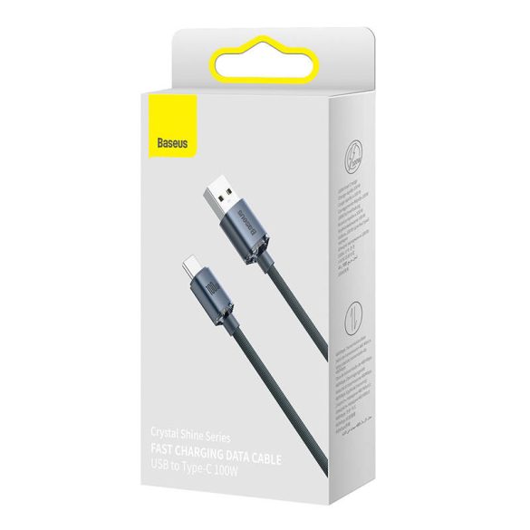 Baseus Crystal Shine CAJY000401 USB/USB-C adat és töltőkábel kijelzővel, gyorstöltő, 100W, 1.2m, fekete