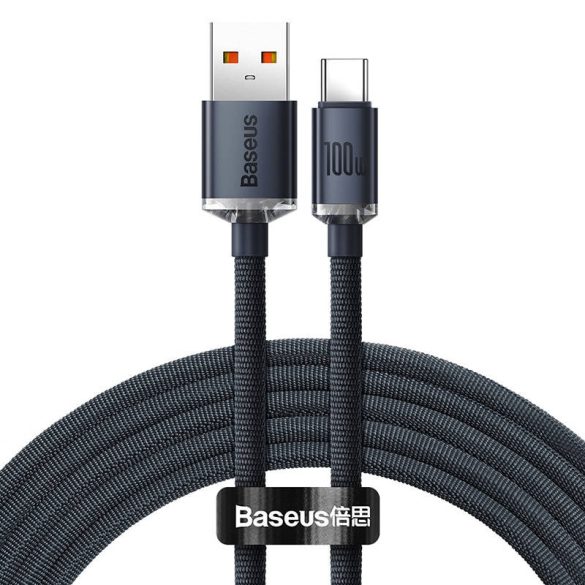 Baseus Crystal Shine CAJY000401 USB/USB-C adat és töltőkábel kijelzővel, gyorstöltő, 100W, 1.2m, fekete