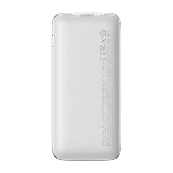 Baseus PPBD040002 Bipow Power Bank, hordozható külső akkumulátor 2xUSB/USB-C, USB-C kábellel, 10000 mAh, 22.5W, fehér