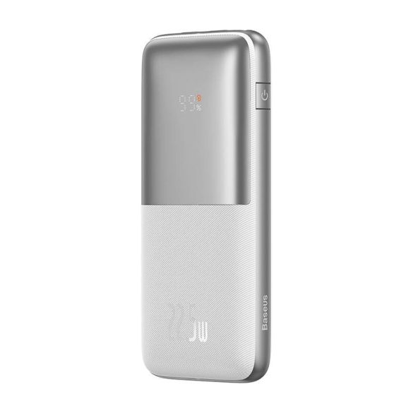 Baseus PPBD040002 Bipow Power Bank, hordozható külső akkumulátor 2xUSB/USB-C, USB-C kábellel, 10000 mAh, 22.5W, fehér