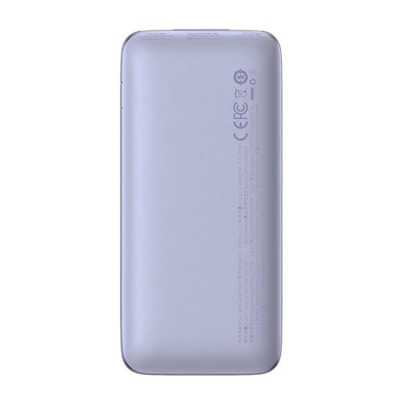 Baseus PPBD040005 Bipow Power Bank, hordozható külső akkumulátor 2xUSB/USB-C, USB-C kábellel, 10000 mAh, 22.5W, lila