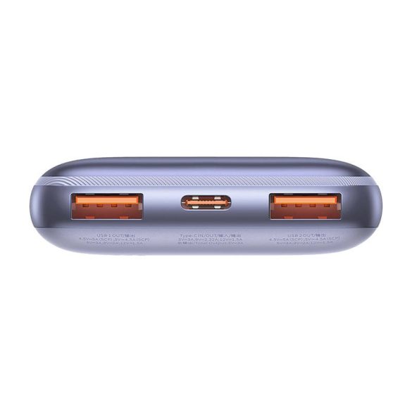 Baseus PPBD040005 Bipow Power Bank, hordozható külső akkumulátor 2xUSB/USB-C, USB-C kábellel, 10000 mAh, 22.5W, lila