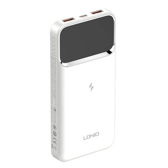 Ldnio PQ11 Powerbank, hordozható külső akkumulátor 2xUSB-A/USB-C, 10000 mAh, 22.5W, fehér