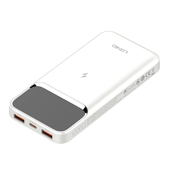 Ldnio PQ11 Powerbank, hordozható külső akkumulátor 2xUSB-A/USB-C, 10000 mAh, 22.5W, fehér