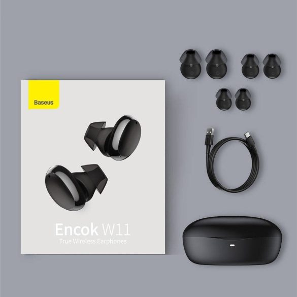 Baseus Encok W11 Bluetooth 5.0 Earphone, Headset, vezeték nélküli töltés funkcióval, fekete