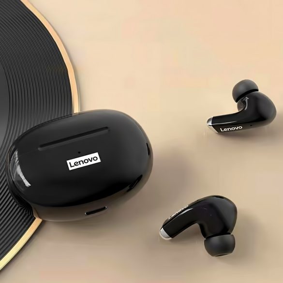 Lenovo LP5 Bluetooth headset akkumulátoros töltő tokkal, fekete