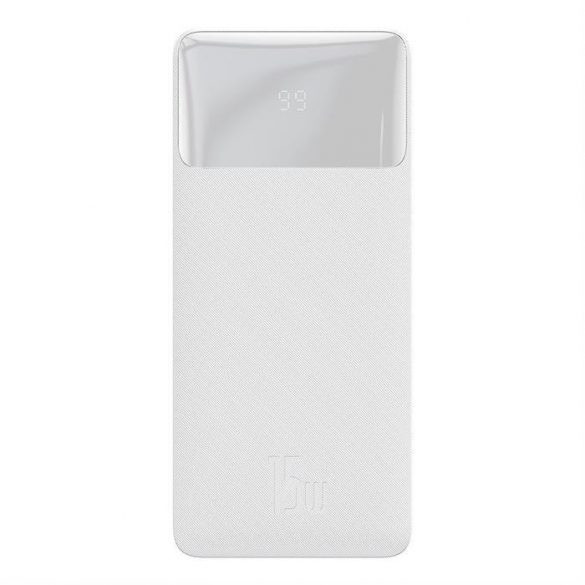 Baseus PPDML-L01 Bipow PD QC 3.0 AFC Power Bank, hordozható külső akkumulátor 2xUSB/USB-C/micro USB, 10000 mAh, 15W, fehér
