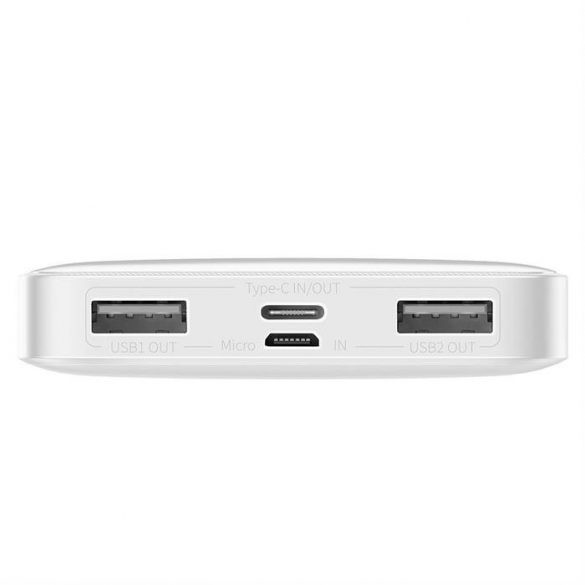 Baseus PPDML-L01 Bipow PD QC 3.0 AFC Power Bank, hordozható külső akkumulátor 2xUSB/USB-C/micro USB, 10000 mAh, 15W, fehér