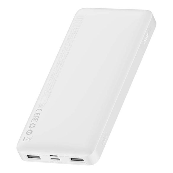 Baseus PPDML-L01 Bipow PD QC 3.0 AFC Power Bank, hordozható külső akkumulátor 2xUSB/USB-C/micro USB, 10000 mAh, 15W, fehér