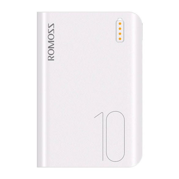 Romoss Sense 4 Mini Powerbank, hordozható külső akkumulátor 2xUSB-A/USB-C/Micro-USB, 10000 mAh, fehér