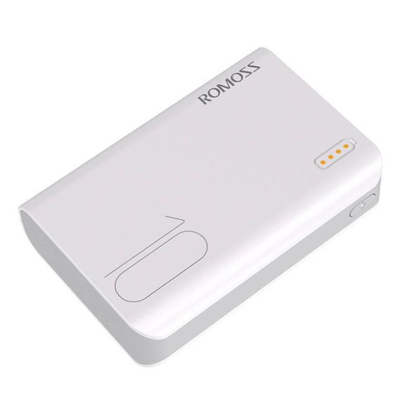 Romoss Sense 4 Mini Powerbank, hordozható külső akkumulátor 2xUSB-A/USB-C/Micro-USB, 10000 mAh, fehér