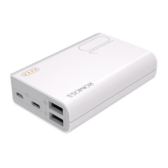 Romoss Sense 4 Mini Powerbank, hordozható külső akkumulátor 2xUSB-A/USB-C/Micro-USB, 10000 mAh, fehér