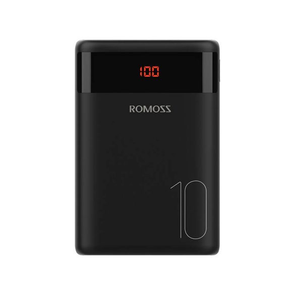 Romoss Ares 10 Powerbank, hordozható külső akkumulátor 2xUSB-A/USB-C/Micro-USB, LED kijelzővel, 10000 mAh, fekete