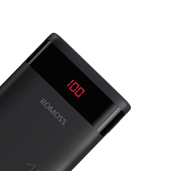 Romoss Ares 10 Powerbank, hordozható külső akkumulátor 2xUSB-A/USB-C/Micro-USB, LED kijelzővel, 10000 mAh, fekete