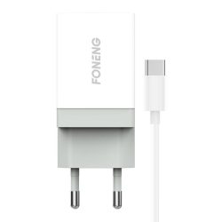   Foneng K210 Fast Charger USB-A hálózati töltő adapter USB-C kábellel, gyorstöltő, 2.1A, fehér