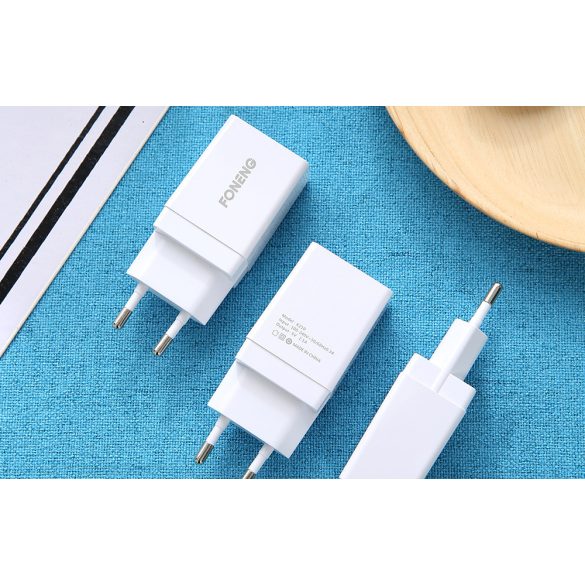 Foneng K210 Fast Charger USB-A hálózati töltő adapter USB-C kábellel, gyorstöltő, 2.1A, fehér