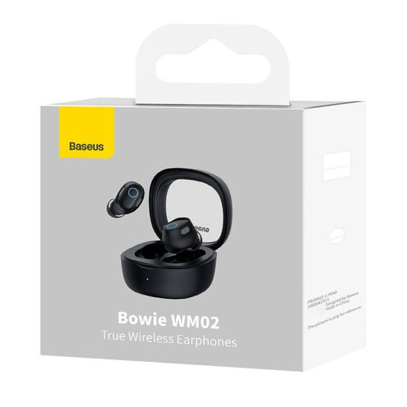 Baseus Bowie WM02 Bluetooth 5.3 Earphone, Headset, vezeték nélküli töltés funkcióval, fekete