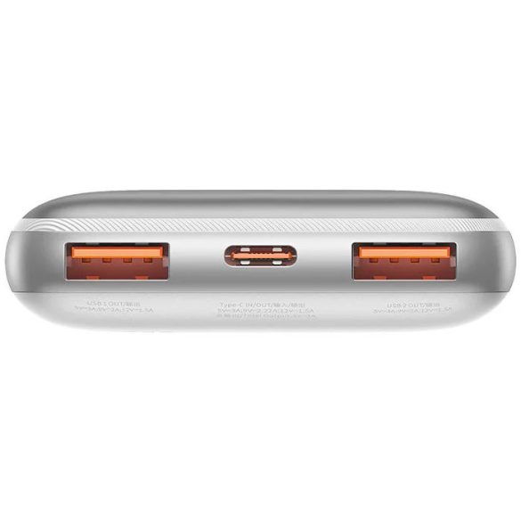 Baseus PPBD040202 Bipow Pro Power Bank, hordozható külső akkumulátor 2xUSB-A/USB-C kábellel, 10000 mAh, 20W, fehér