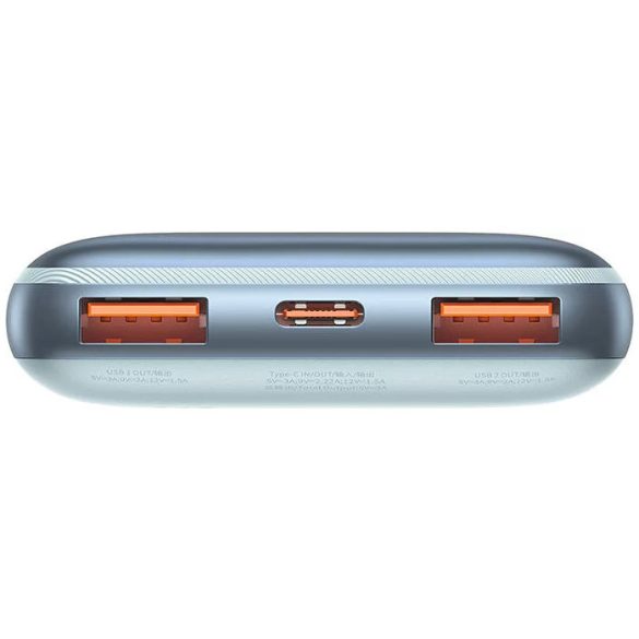 Baseus PPBD040203 Bipow Pro Power Bank, hordozható külső akkumulátor 2xUSB-A/USB-C kábellel, 10000 mAh, 20W, világoskék