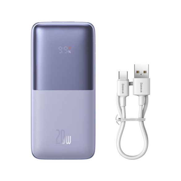 Baseus PPBD040205 Bipow Pro Power Bank, hordozható külső akkumulátor 2xUSB-A/USB-C kábellel, 10000 mAh, 20W, lila