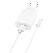   Foneng EU28 Fast Charger, QC3.0, USB-A hálózati töltő adapter USB-C kábellel, gyorstöltő, 2.4A, fehér