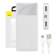   Baseus Bipow Powerbank, hordozható külső akkumulátor 2xUSB-A/USB-C/Micro-USB, LED kijelzővel, 10000 mAh, 15W, fehér