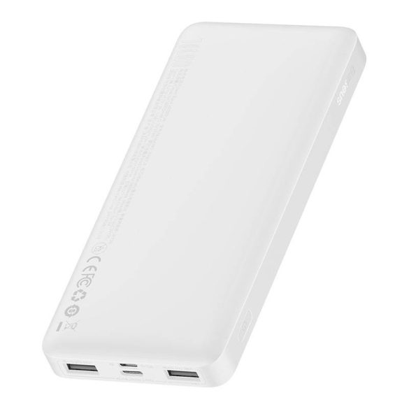 Baseus Bipow Powerbank, hordozható külső akkumulátor 2xUSB-A/USB-C/Micro-USB, LED kijelzővel, 10000 mAh, 15W, fehér