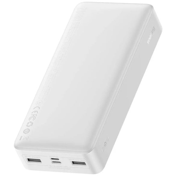 Baseus PPBD050102 Bipow PD Power Bank, hordozható külső akkumulátor 2xUSB/USB-C/micro USB, 20000 mAh, 15W, fehér