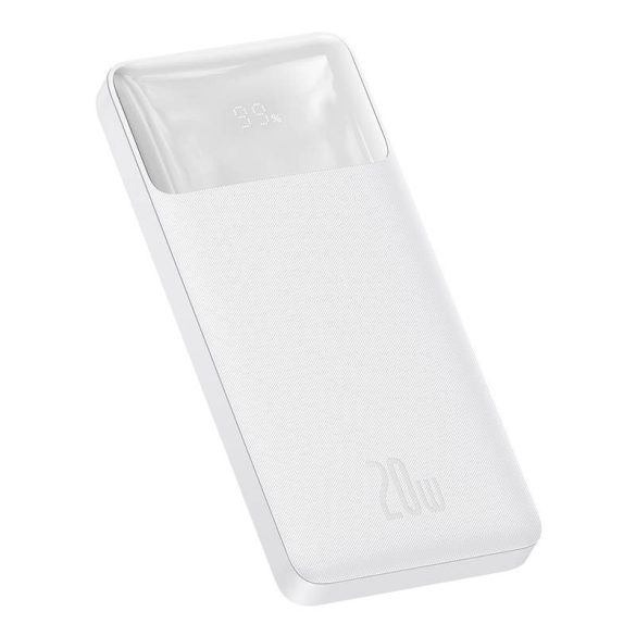 Baseus Bipow Powerbank, hordozható külső akkumulátor 2xUSB-A/USB-C/Micro-USB, LED kijelzővel, 10000 mAh, 20W, fehér