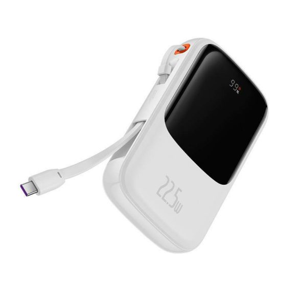 Baseus PPQD060302 Qpow Power Bank, hordozható külső akkumulátor USB/USB-C/Lightning, USB-C kábellel, 20000 mAh, 22.5W, fehér