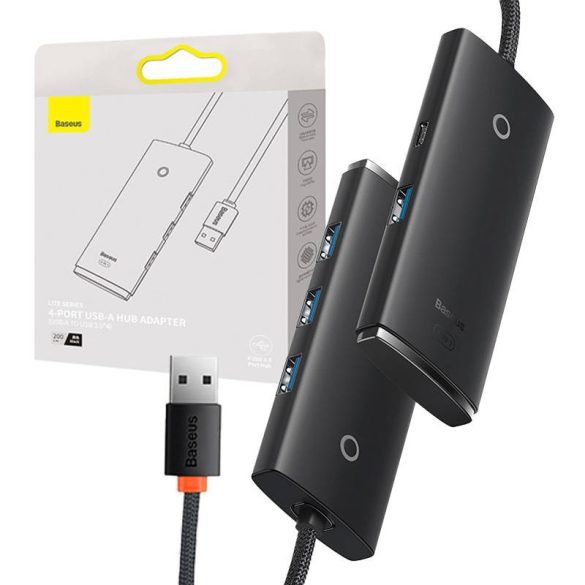 Baseus OS-Lite 4-Port Hub 4xUSB-A 3.0 elosztó, USB-A kábellel, 25cm, fekete