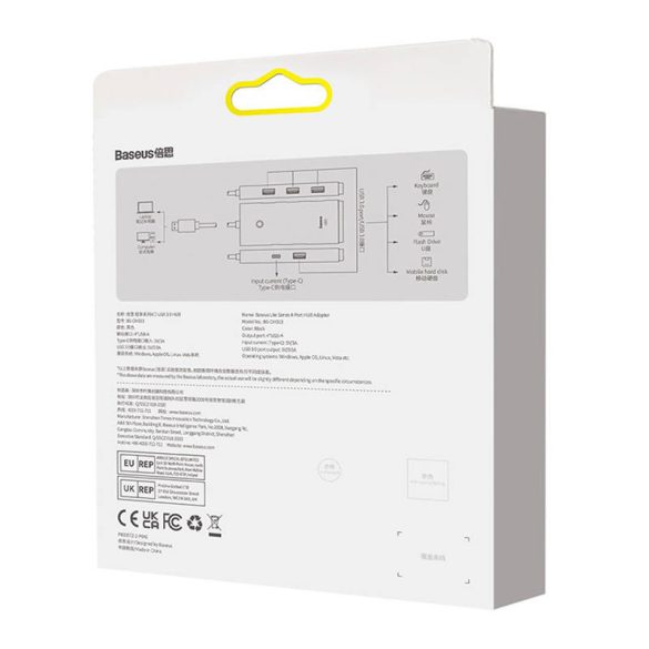 Baseus OS-Lite 4-Port Hub 4xUSB-A 3.0 elosztó, USB-A kábellel, 25cm, fekete