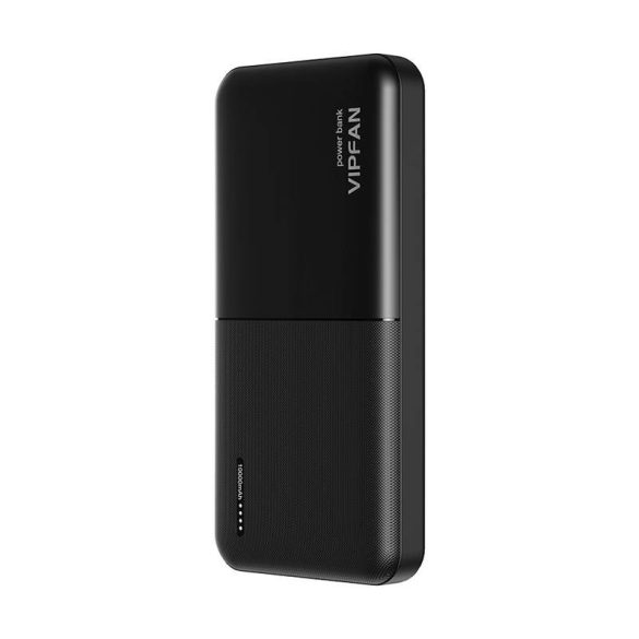 Vipfan Ultra-Thin F04 Powerbank, hordozható külső akkumulátor 2xUSB-A/USB-C/Micro-USB, 10000 mAh, fekete