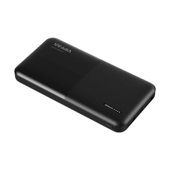 Vipfan Ultra-Thin F04 Powerbank, hordozható külső akkumulátor 2xUSB-A/USB-C/Micro-USB, 10000 mAh, fekete