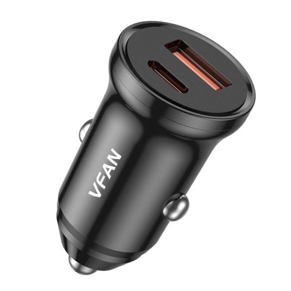 Vipfan C03 Car Charger autós szivargyújtó, USB-A/USB-C, PD/QC, 20W, fekete