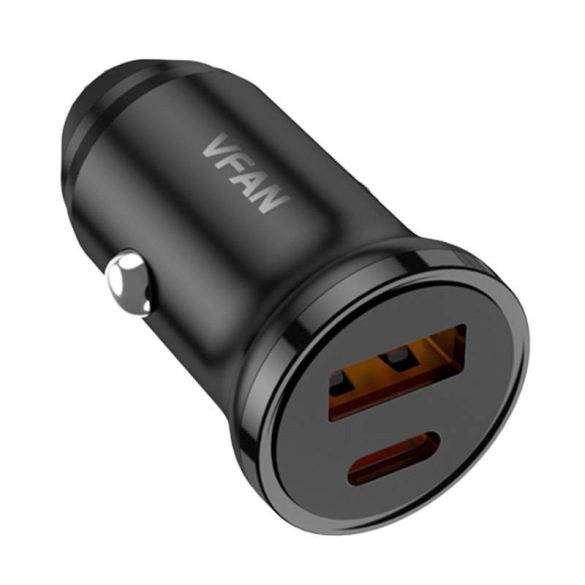 Vipfan C03 Car Charger autós szivargyújtó, USB-A/USB-C, PD/QC, 20W, fekete