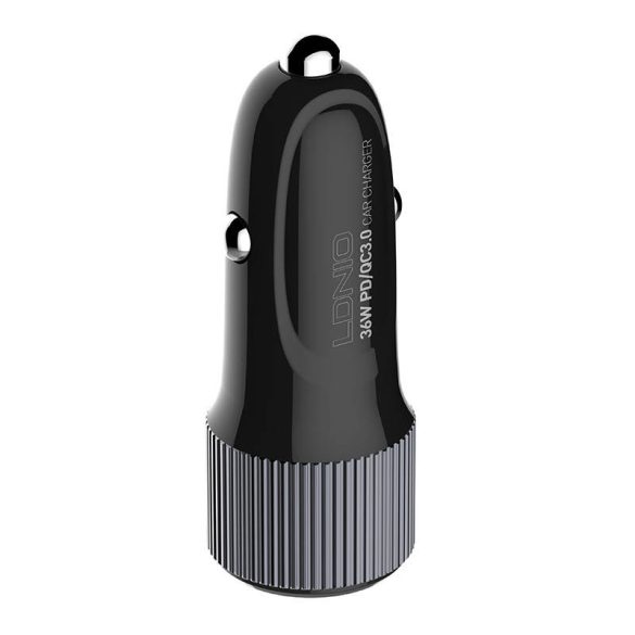 Ldnio C510Q USB Car Charger autós szivargyújtó, QC 3.0 USB-A/PD 3.0 USB-C, USB-A/USB-C kábellel, fekete