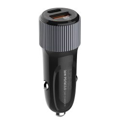   Ldnio C510Q USB Car Charger autós szivargyújtó, QC 3.0 USB-A/USB-C, PD 3.0 USB-C/Apple Lightning kábellel, fekete