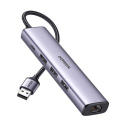   Ugreen 5in1 Hub 3xUSB-A 3.0, RJ45, USB-C elosztó, USB-A kábellel, szürke