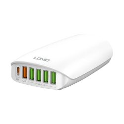   Ldnio A6573C Super Fast Charger 5xUSB-A, 1xUSB-C töltőállomás, hálózati töltő adapter, 65W, fehér