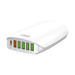   Ldnio A6573C Super Fast Charger 5xUSB-A, 1xUSB-C töltőállomás, hálózati töltő adapter, 65W, fehér 