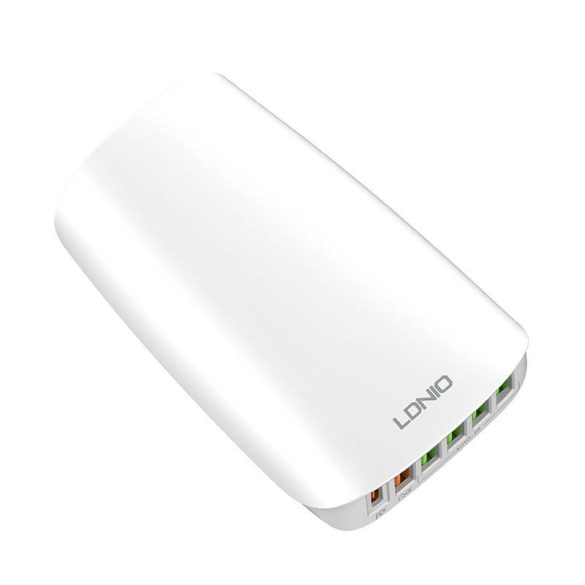 Ldnio A6573C Super Fast Charger 5xUSB-A, 1xUSB-C töltőállomás, hálózati töltő adapter, 65W, fehér