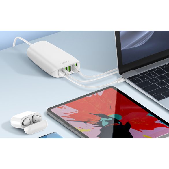 Ldnio A6573C Super Fast Charger 5xUSB-A, 1xUSB-C töltőállomás, hálózati töltő adapter, 65W, fehér