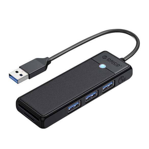 Orico 4in1 Hub 4xUSB-A 3.0, Micro SD/SD 3.0 kártya elosztó, USB-A kábellel, fekete